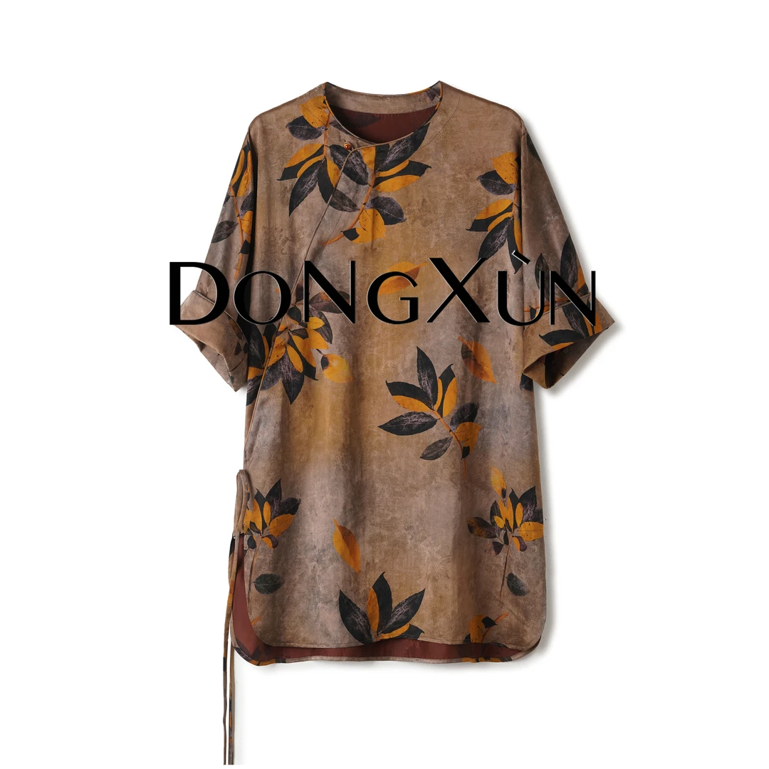 【一夜暴富】桑蚕丝香云纱满分真丝新中式桑波段花萝上衣DX25AS067