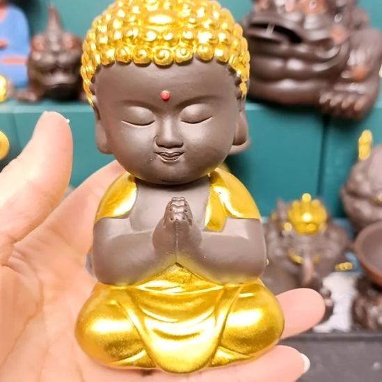 茶宠紫砂金装如来茶宠摆件