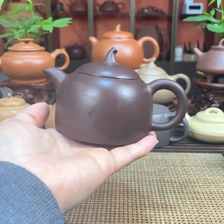 茶壶紫砂老紫泥茄段壶
