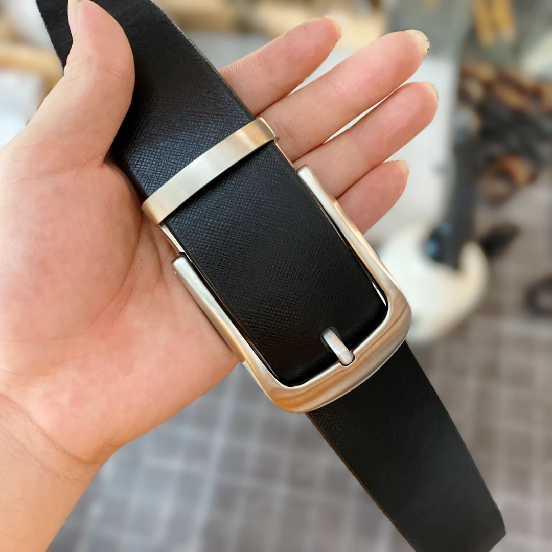 针扣商务外穿款不锈钢扣真牛皮腰带皮带裤腰带裤带头层牛皮男士