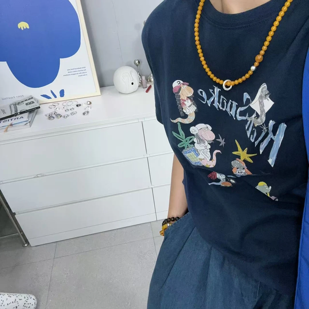 SISTERS 深蓝Q版小蛇短袖T恤【衣长CM胸围CM】