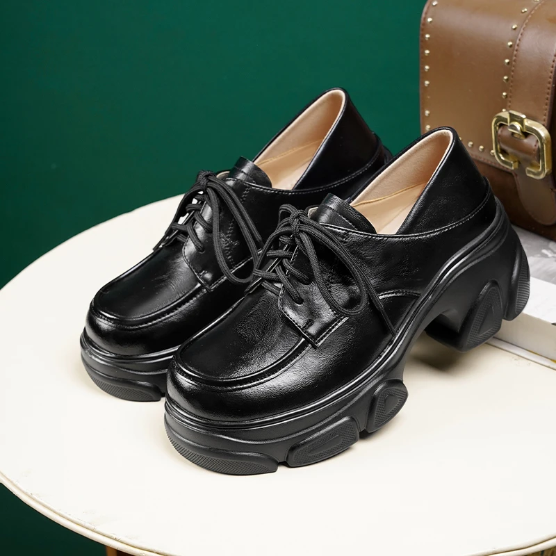 真皮百搭厚底乐福鞋女款爆款2025新款单鞋洋气时髦软底高跟小皮鞋