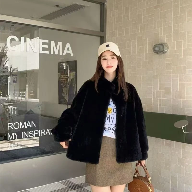 2025环保加厚新款水貂绒毛冬季皮毛一体短款立领皮草毛毛外套大衣