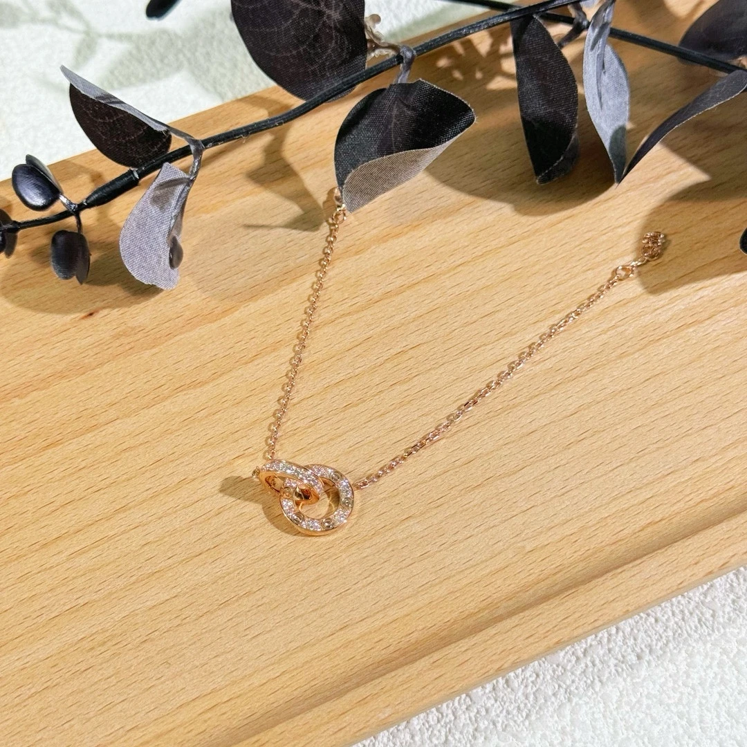 99新 Cartier/卡地亚 玫瑰金满钻双环圆饼手链