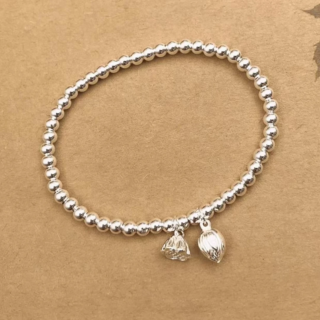 足银手链 足银999 光面圆珠卡4-5mm 弹力绳珠饰品转运百搭男女款