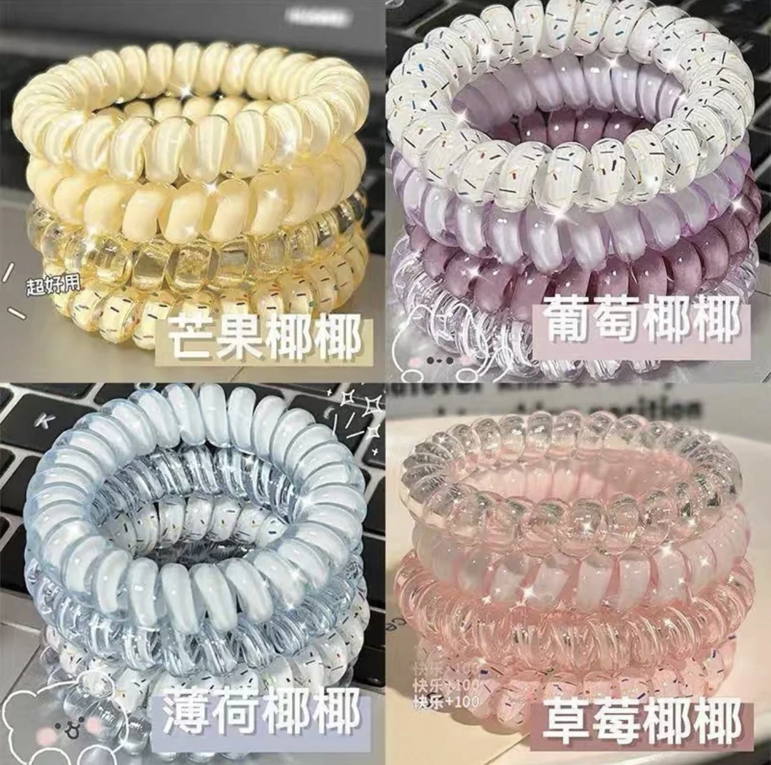夏季新款高品质葡萄椰椰波点电话线夏天清新百搭日常发绳耐用发圈