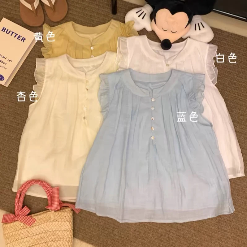 甜美风减龄压褶小飞袖衬衫女装夏季别致chic显瘦百搭上衣