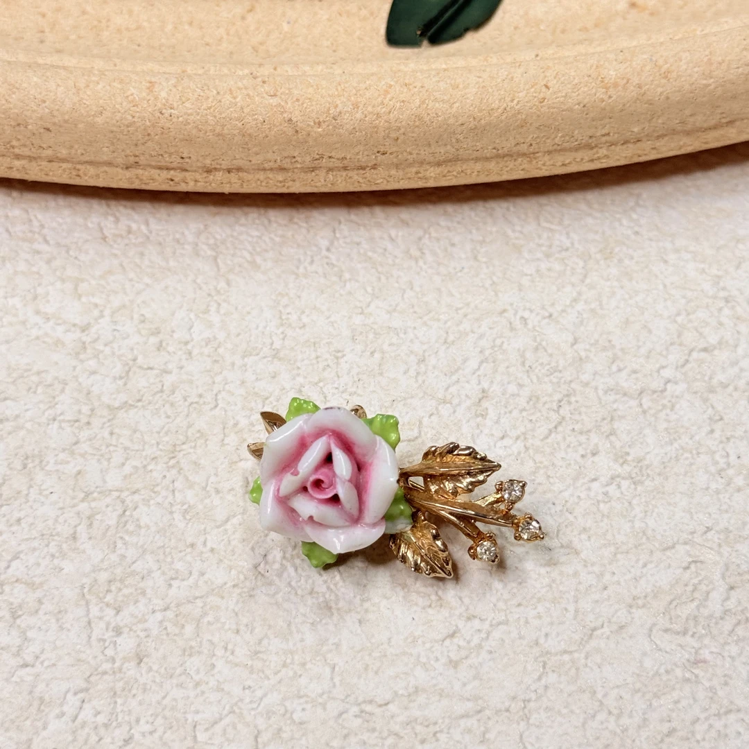 铜合金陶瓷胸针 【六六中古】孤品复古花朵胸针th7962