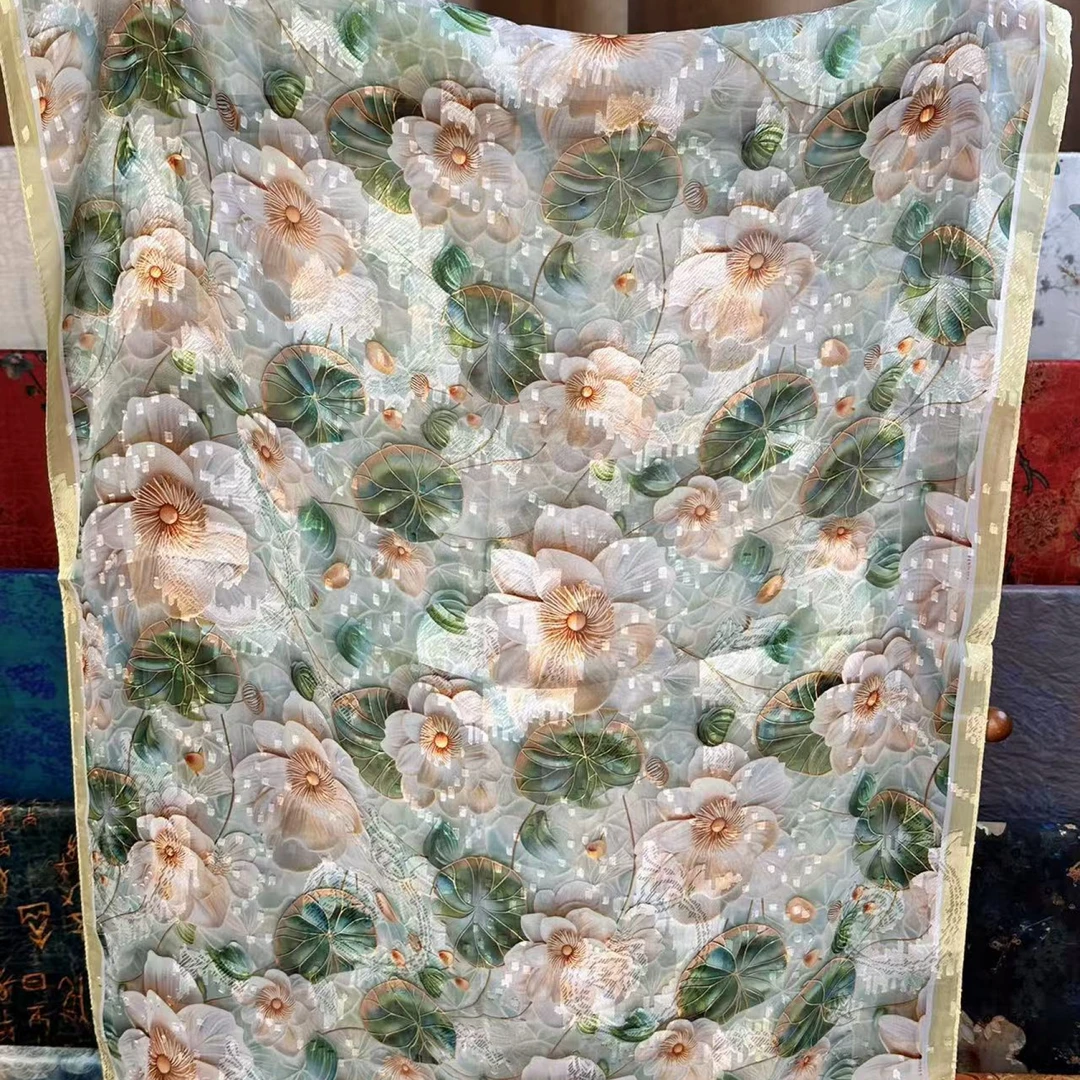 N321【花影映荷】180*70高级感搭配衬衫领巾气质感围巾