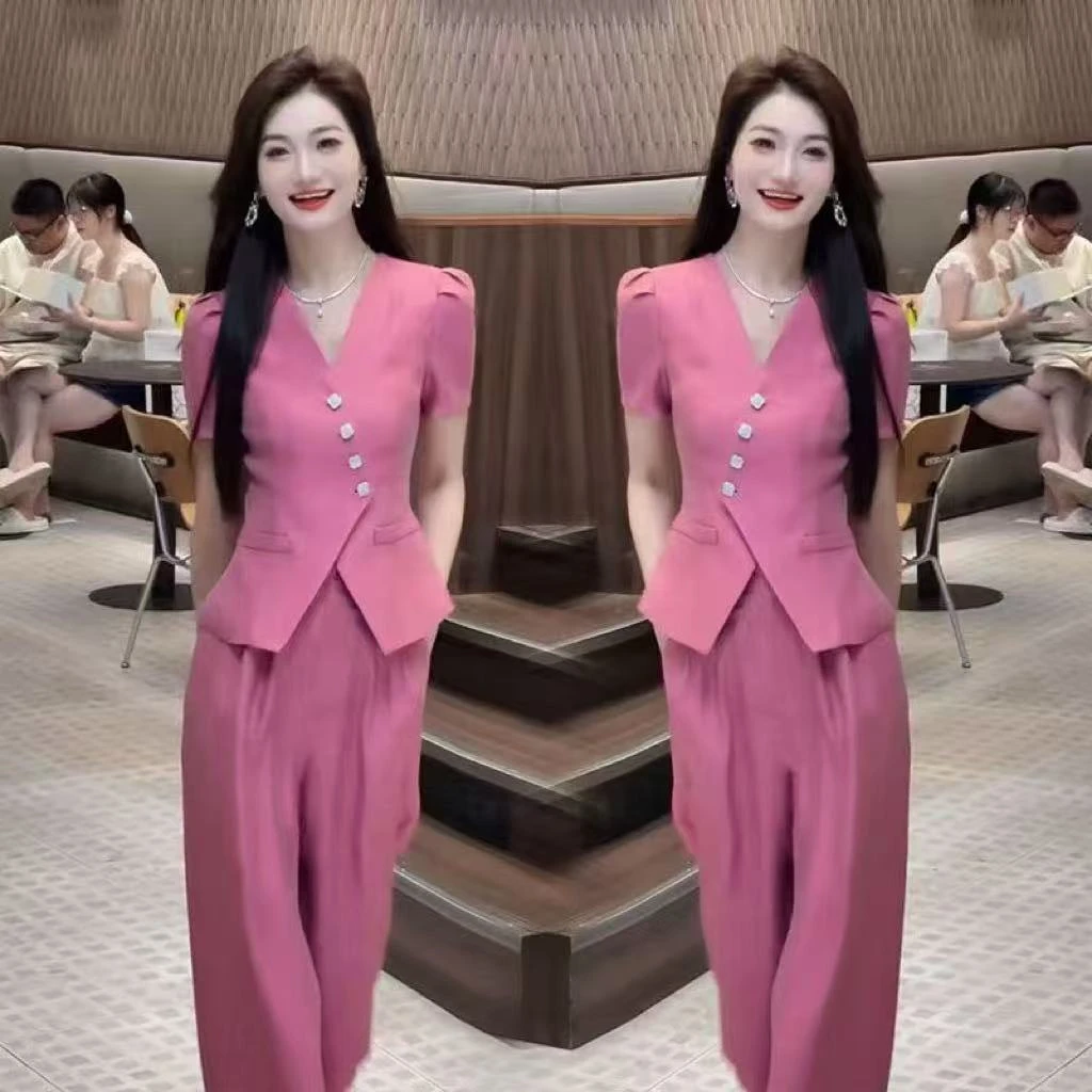 气质爆款高级时尚气质新款高级上衣夏季2025短袖套装两件套显瘦