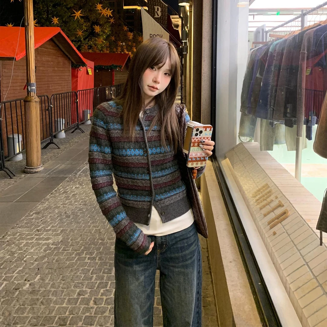 DYANNGJUN 【年中福利】复古波纱拼接针织开衫