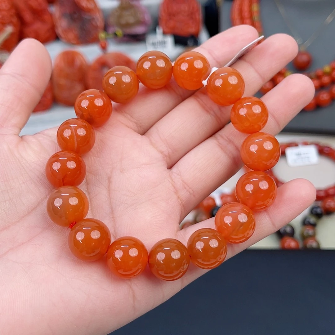 手链未镶嵌南红玛瑙保山柿子红圆珠单圈13mm