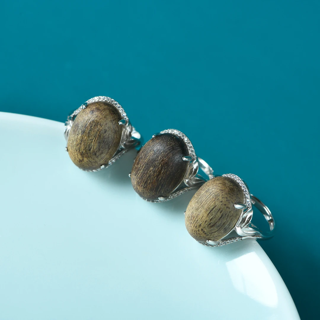 大叻黑奇楠沉水沉香蛋面戒指S925银（多样性发其一）