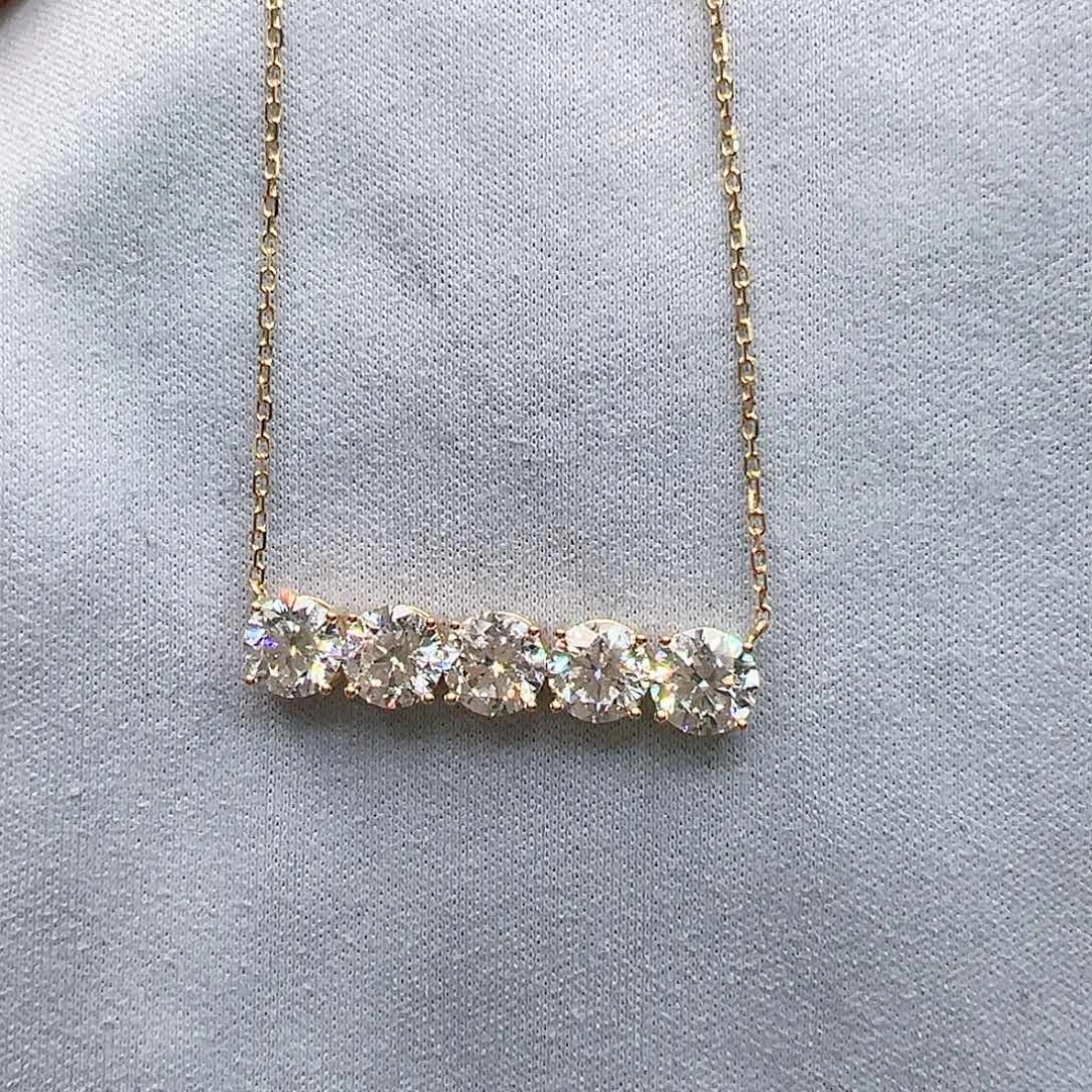 实验室培育钻石项链18K金镶嵌2.819克拉K黄平衡木项链45cm