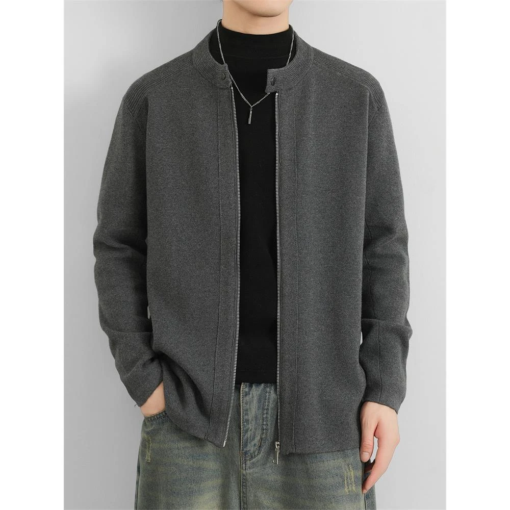 【TQUX港奢男装】针织开衫外套男士秋季季纯色夹克轻熟风高端男款