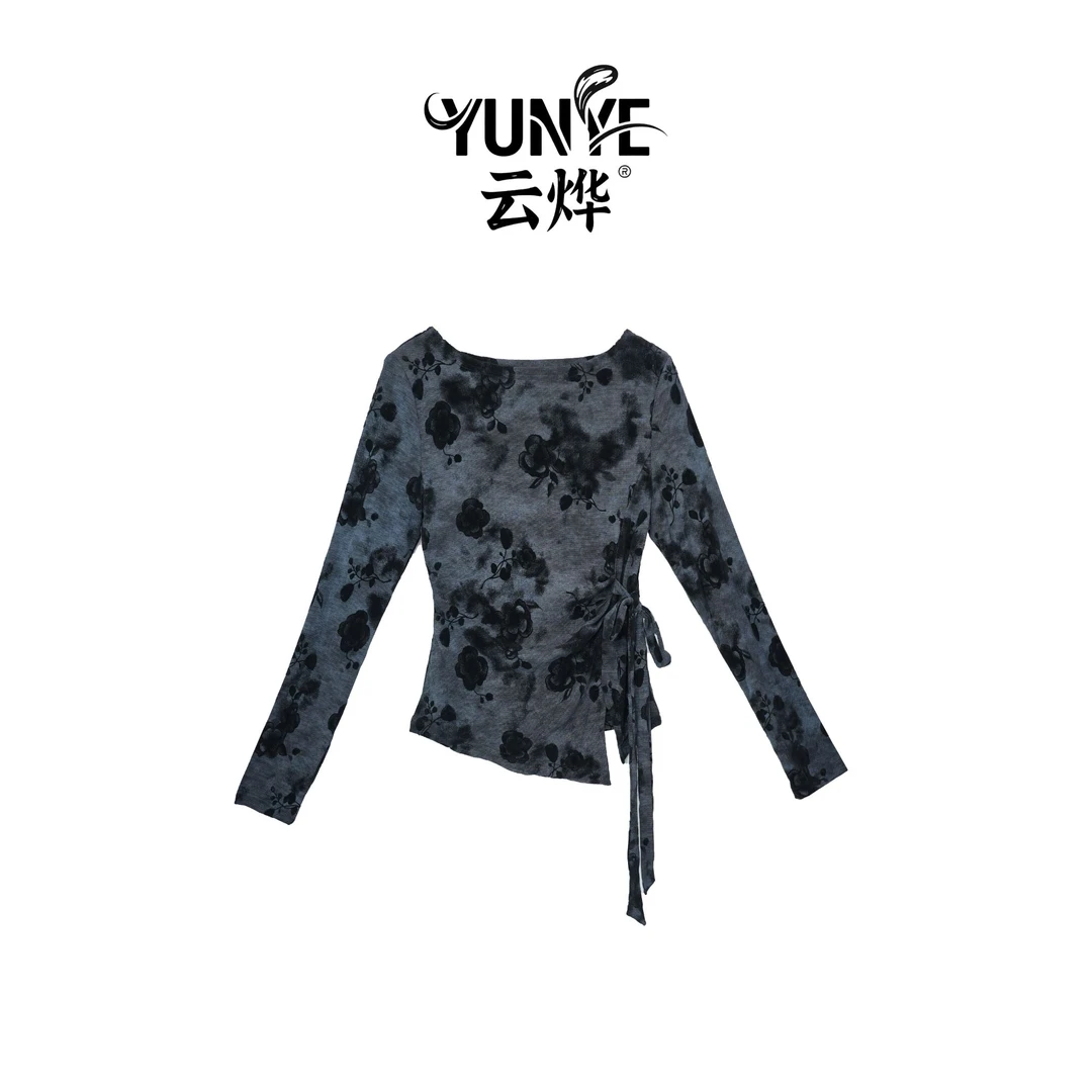 YUNYE/云烨【云夜花烬】收腰长袖上衣显瘦不规则设计百搭打底衫