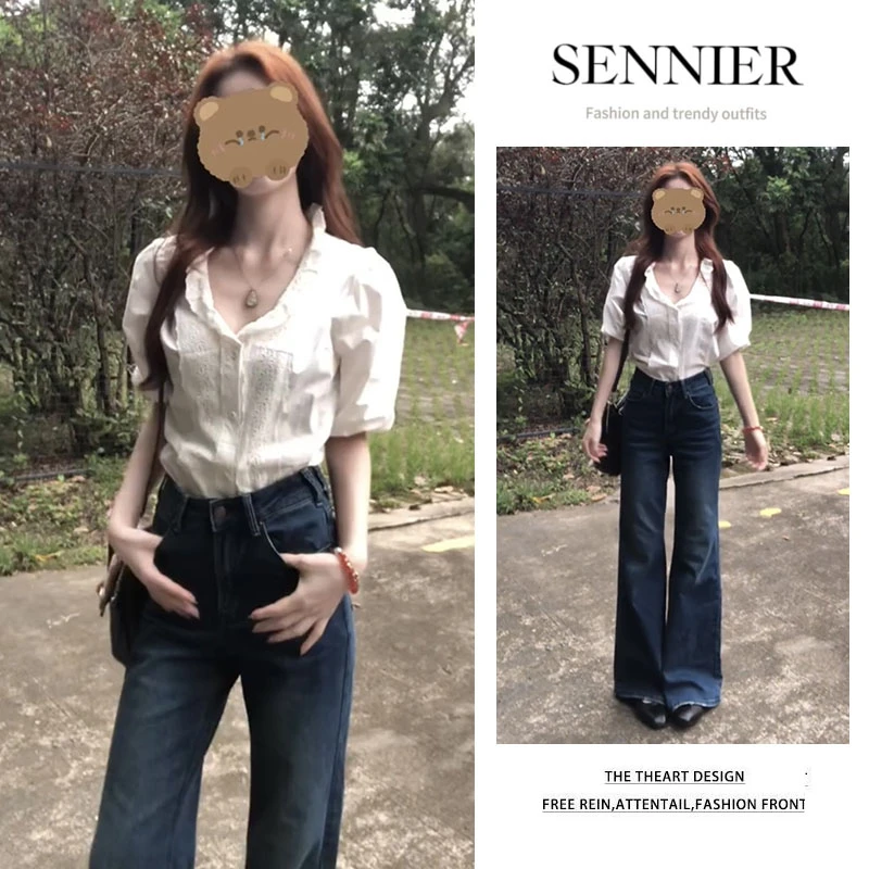 【现货】今年流行穿搭2025夏季新款气质通勤衬衫百搭牛仔裤两件套装