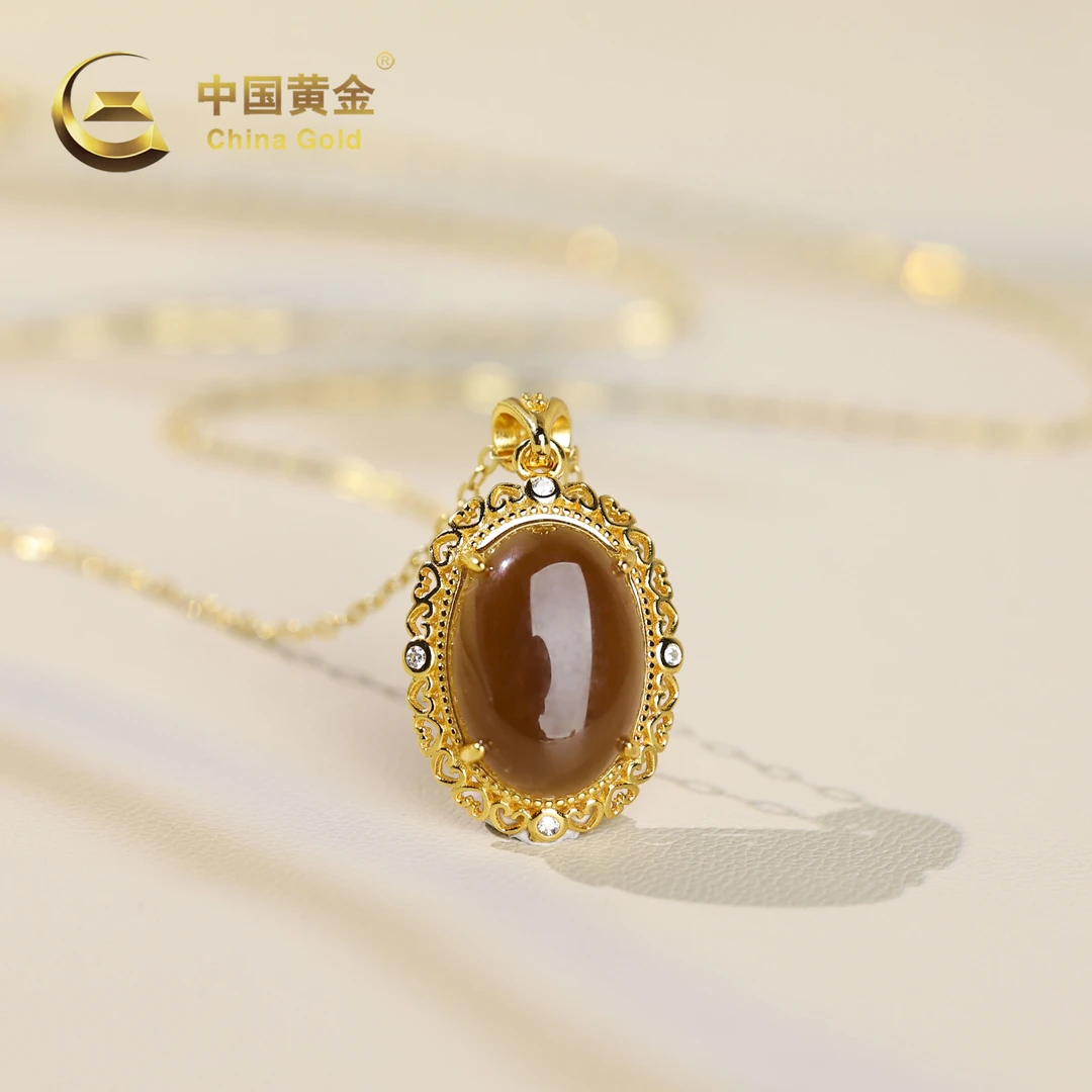 【中国黄金】S925银和田玉糖料蛋面吊坠-D6266-【北】