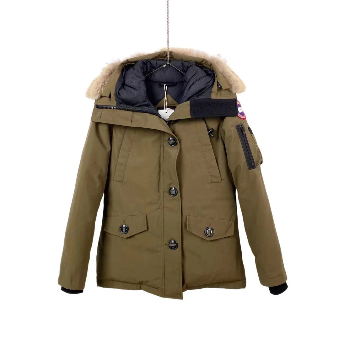 95新 CANADA GOOSE aa0614 绿色毛领羽绒服 s码