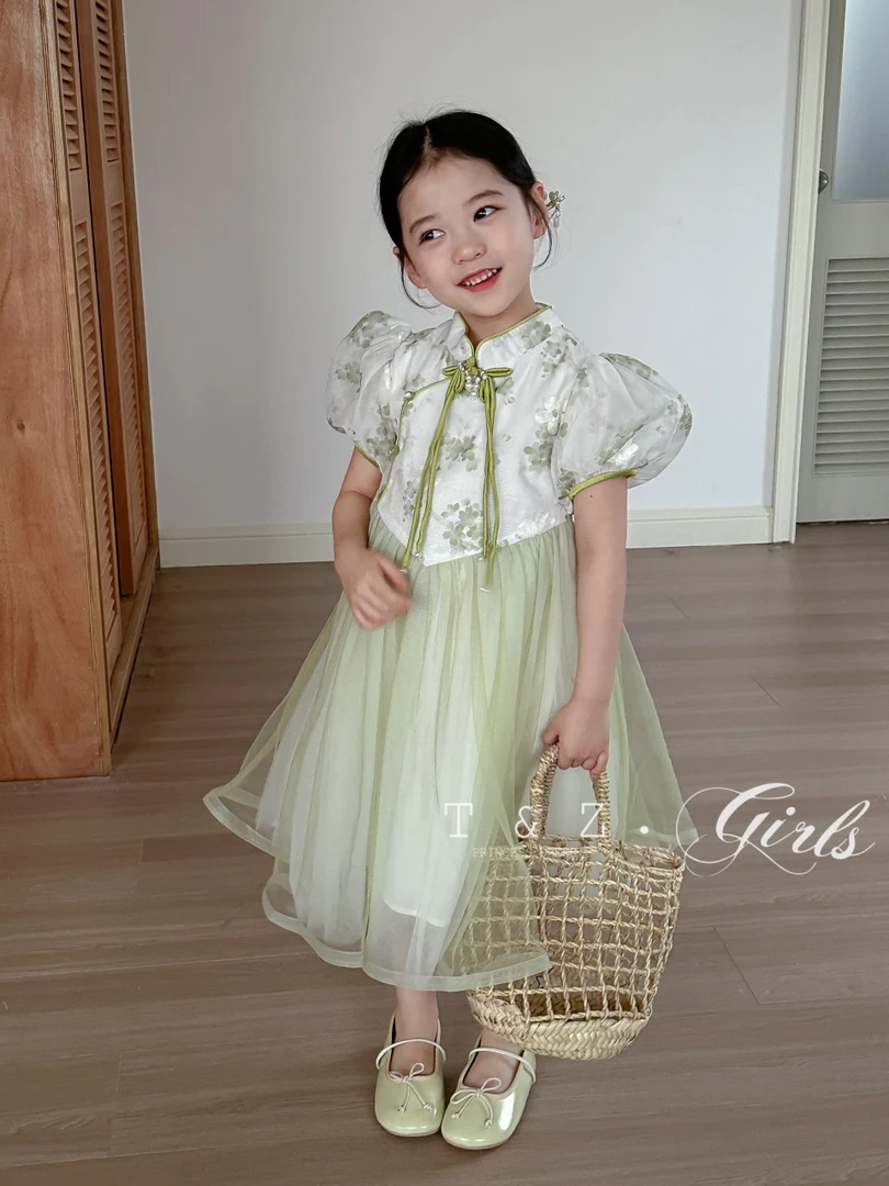 女童中国风纱裙绿色