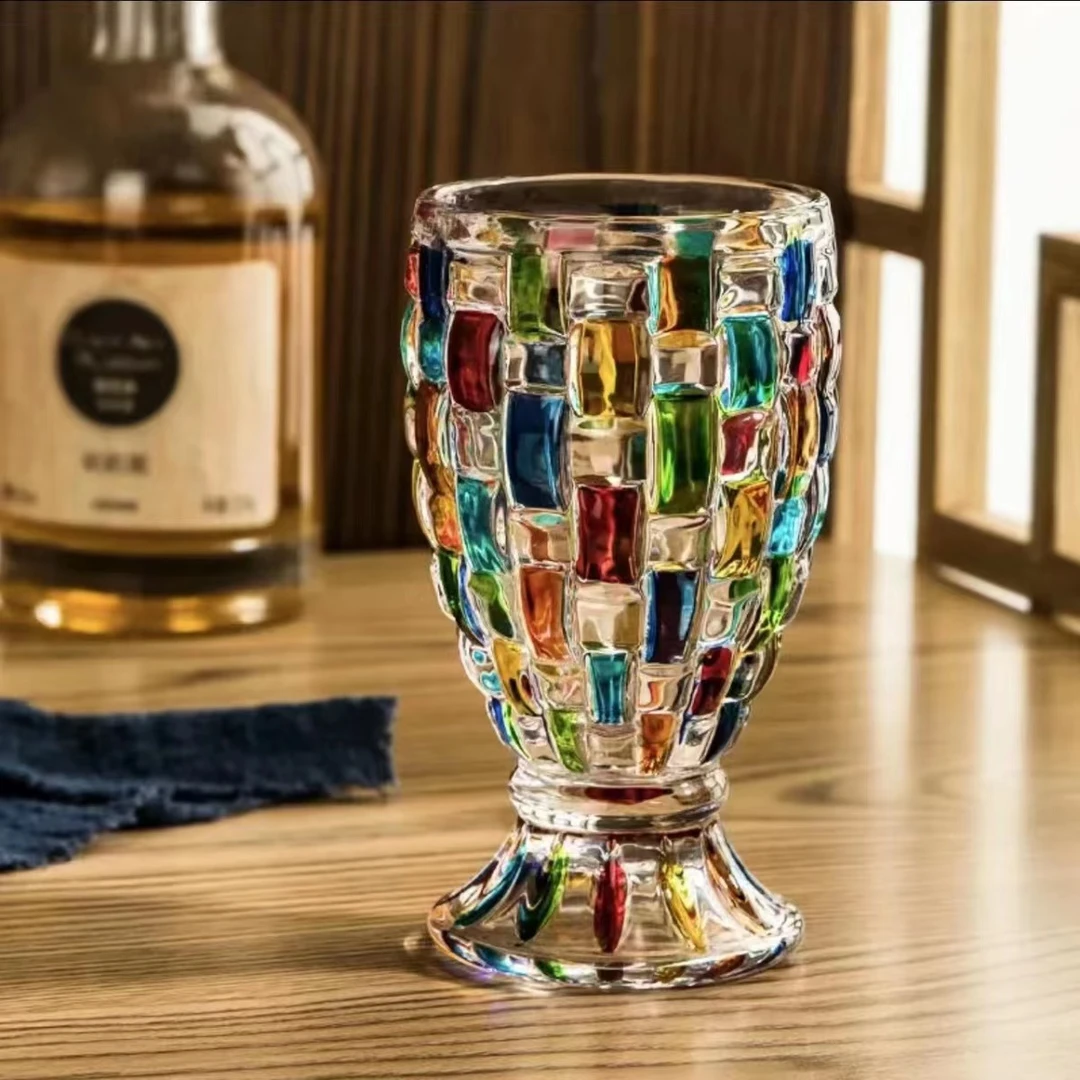 【单支装】撞色水晶彩绘玻璃杯手绘小礼品彩色杯