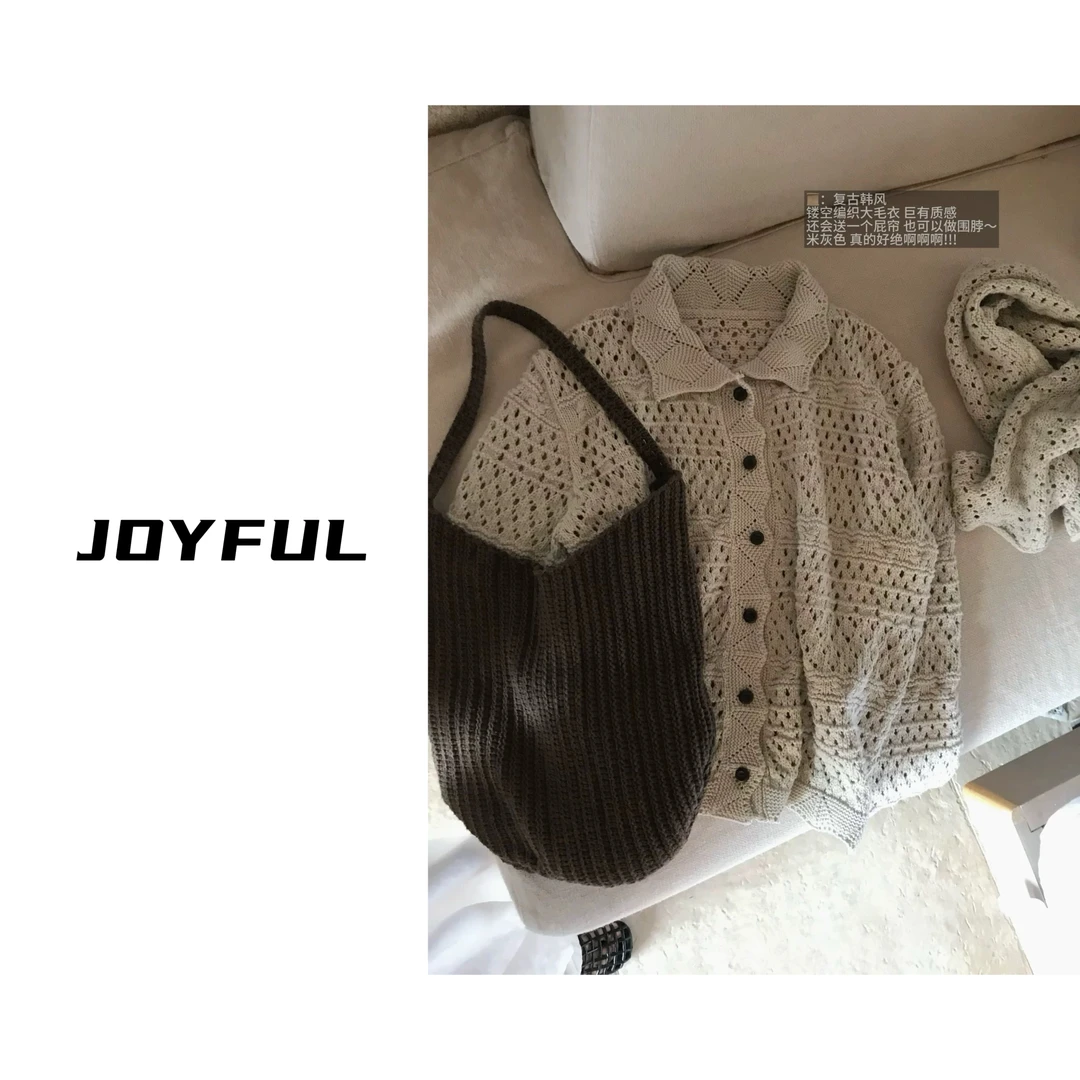 LELE-【镂空毛衣】秋季新款韩系镂空针织开衫外套毛衣
