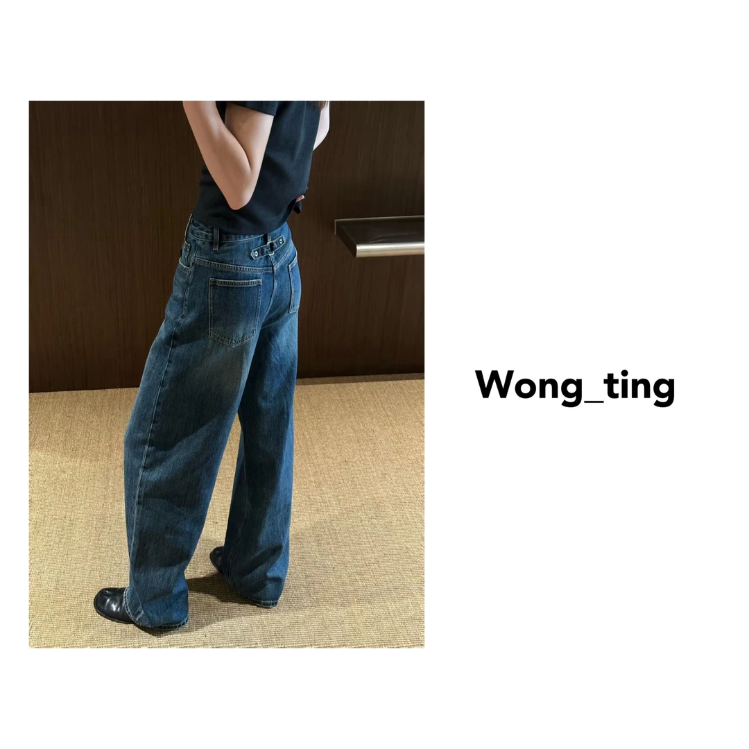wong_ting早秋中腰后腰绊弯刀深色牛仔裤61660