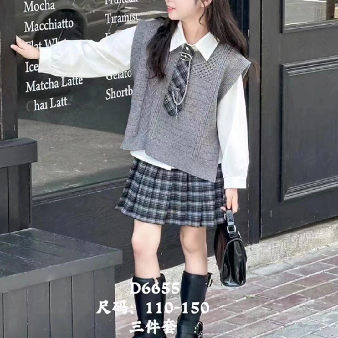 秋季常规单排扣学院风时尚女孩秋冬学生女套头套装三件套
