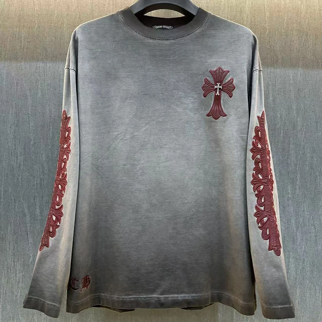 【潮服】5176#新款刺绣贴皮潮流男士长袖打底衫