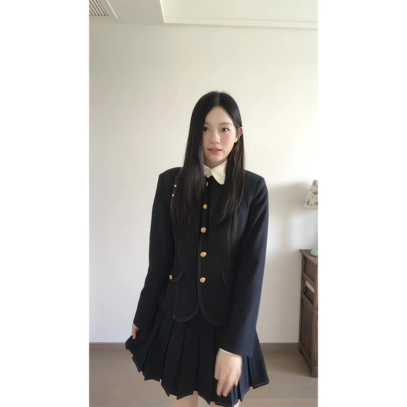 财阀千金女装秋冬气质miu系内搭衬衫高级感长袖外套百褶半身裙子