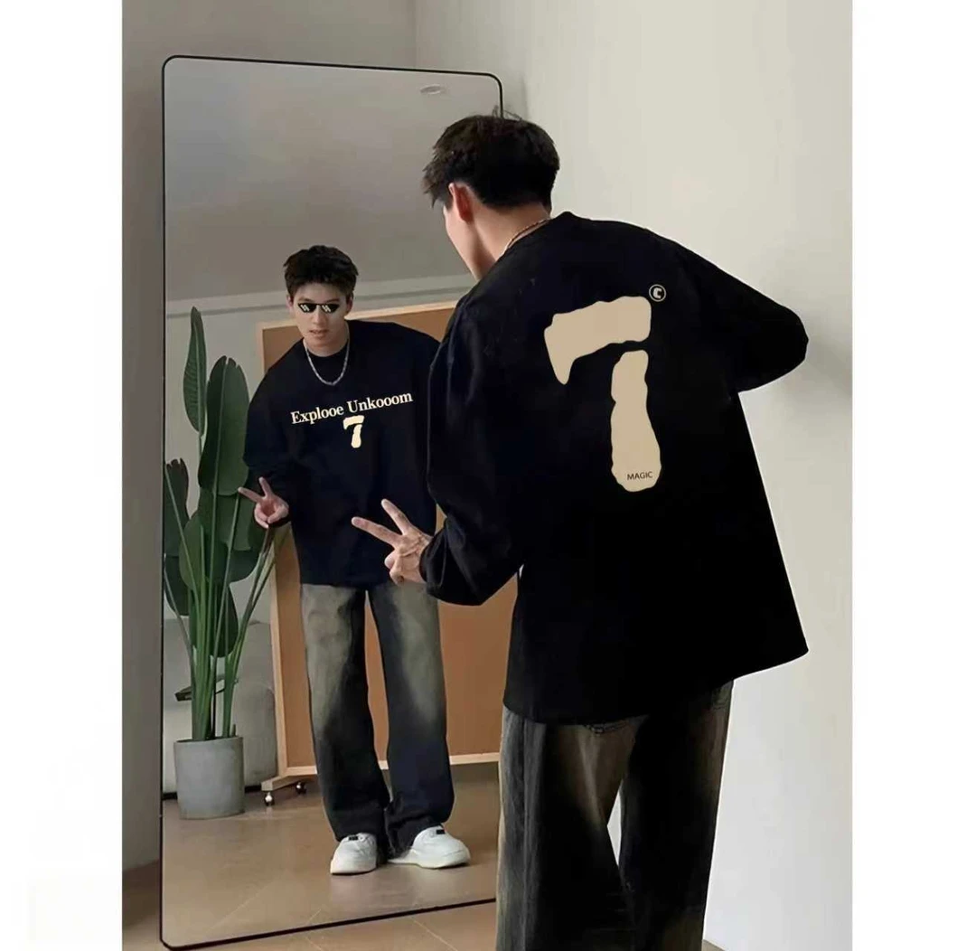 210-280g纯棉重磅美式潮牌设计感男装秋冬长袖t恤圆领休闲复古