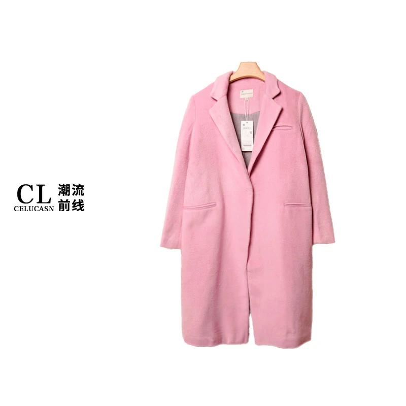 K5VPX058#秋冬新款翻领暗扣设计宽松百搭毛呢外套