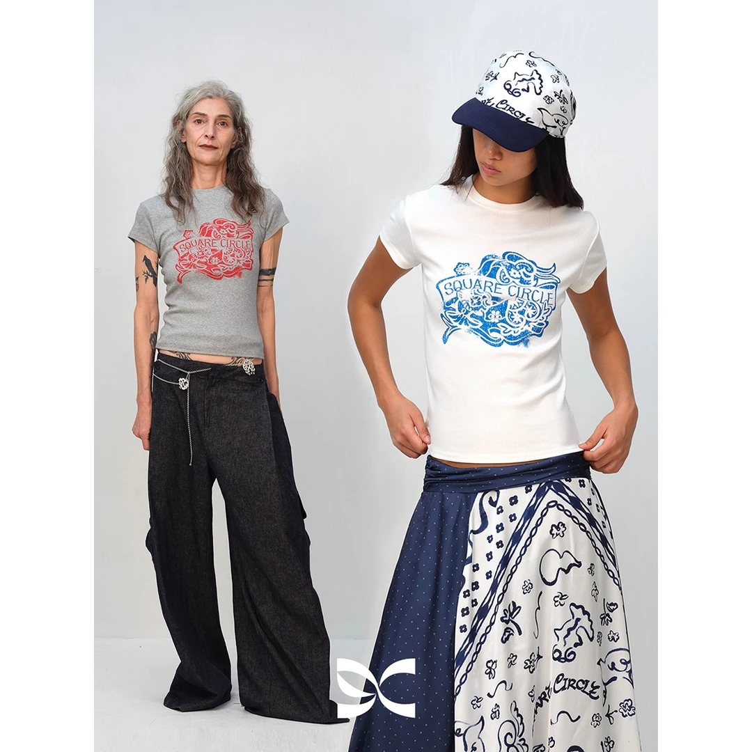 【茉舍】Square Circle 方圆 原创手绘涂鸦短袖T恤 Y2025AW017-390