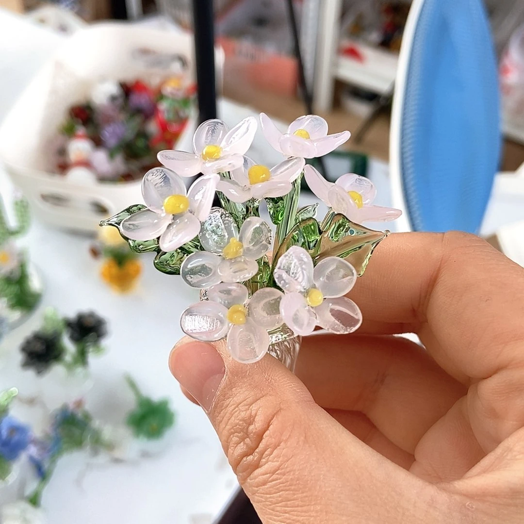 琉璃手工艺品耶*粉花一套