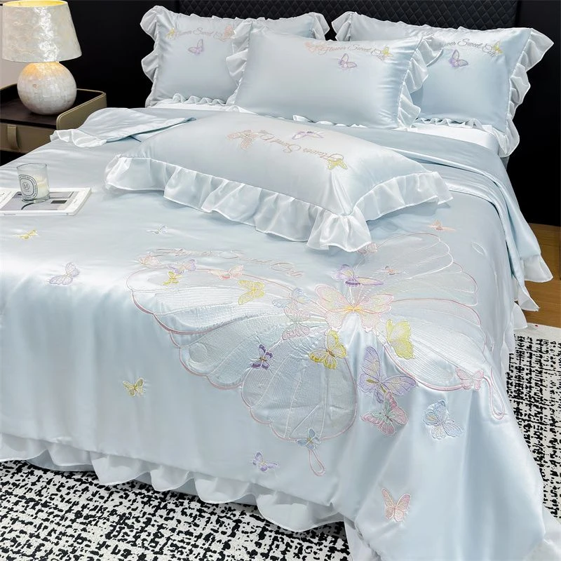 冰丝夏凉被四件套100S高级感高档刺绣凉爽空调被夏被薄款床单网红