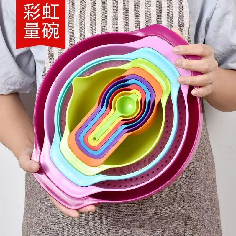 彩虹碗量碗十件套烘焙工具厨房小工具量杯十件套组合装