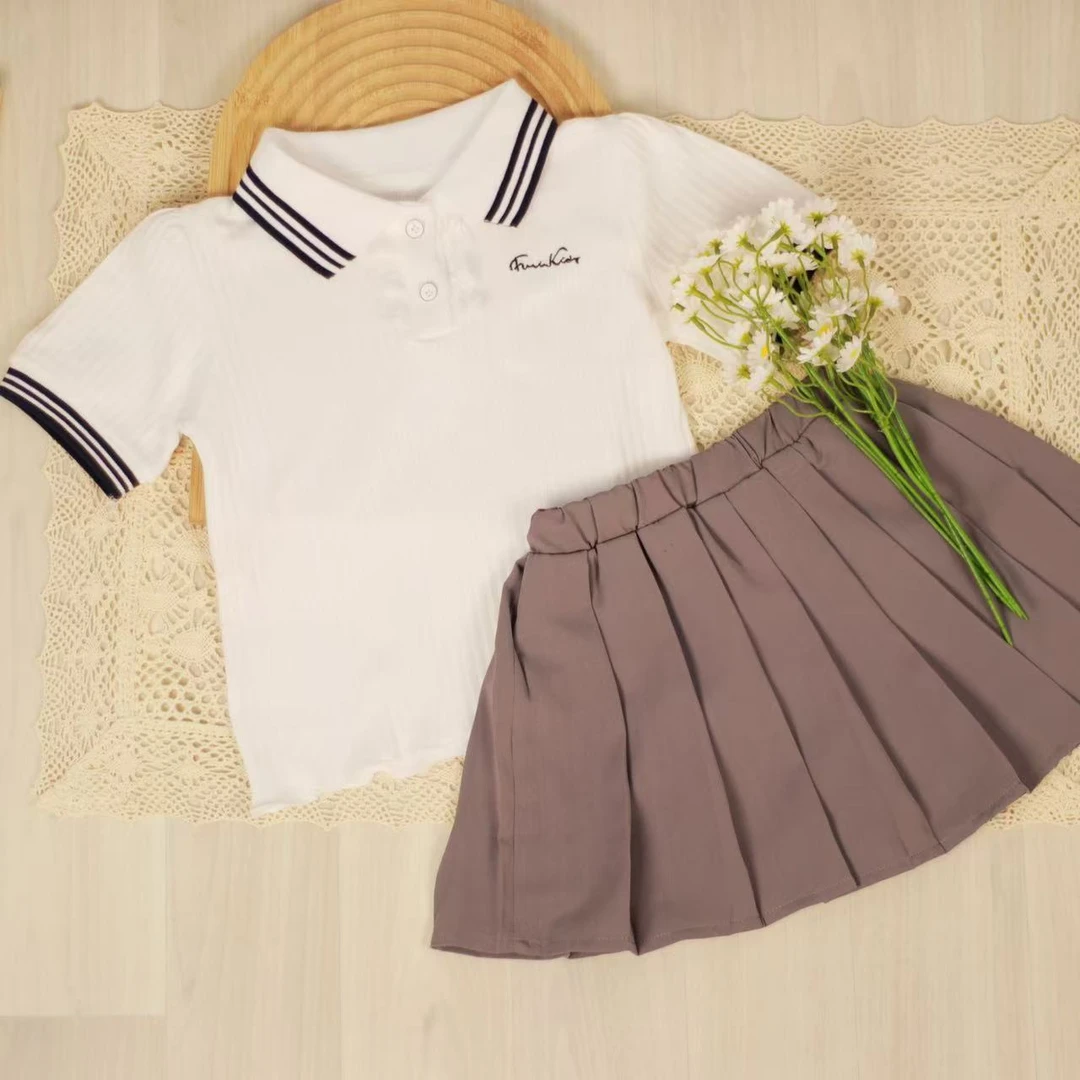 女夏装百褶半身裙上衣夏季洋气女童百褶短裙套装女童少女风