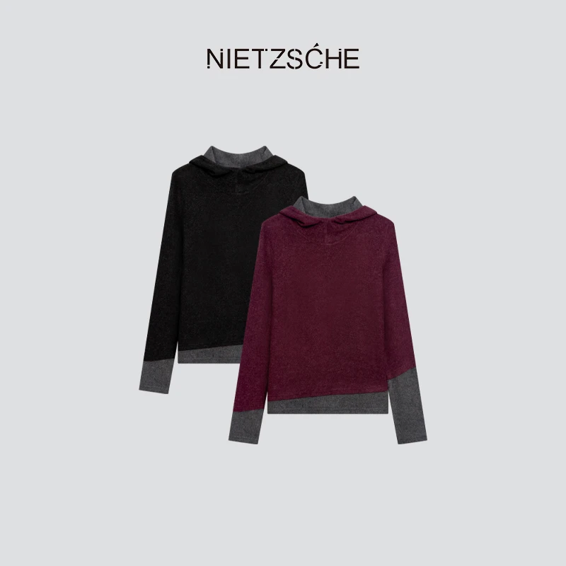 Nietzsche 直营｜绵绵针织衫｜绒感亲肤 雪花拼接假两件连帽7773