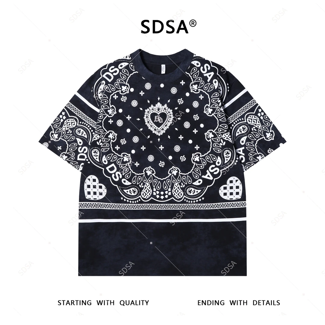 夏季高级感新款男士满天星烫钻撞色印花设计短袖T恤百搭圆领上衣