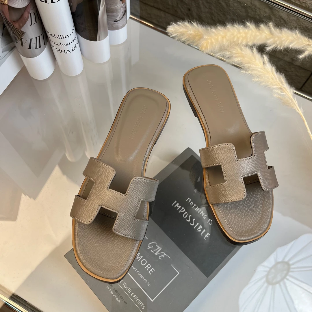 全牛皮~凉拖鞋女夏2025新款网红海边沙滩一字拖平底外穿羊皮凉鞋