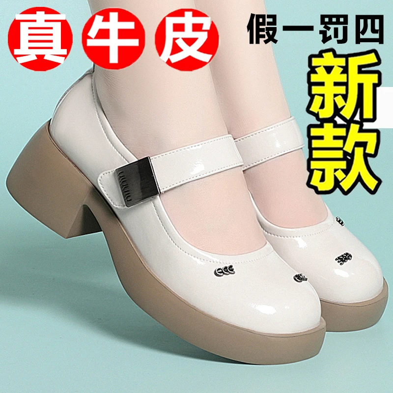 真皮玛丽珍女鞋春秋2025新款厚底英伦风时尚软底粗跟女士大码女鞋