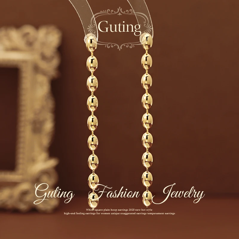 铜合金耳饰 21427欧美小众设计圆球流苏吊坠耳环气质简约耳钉耳饰