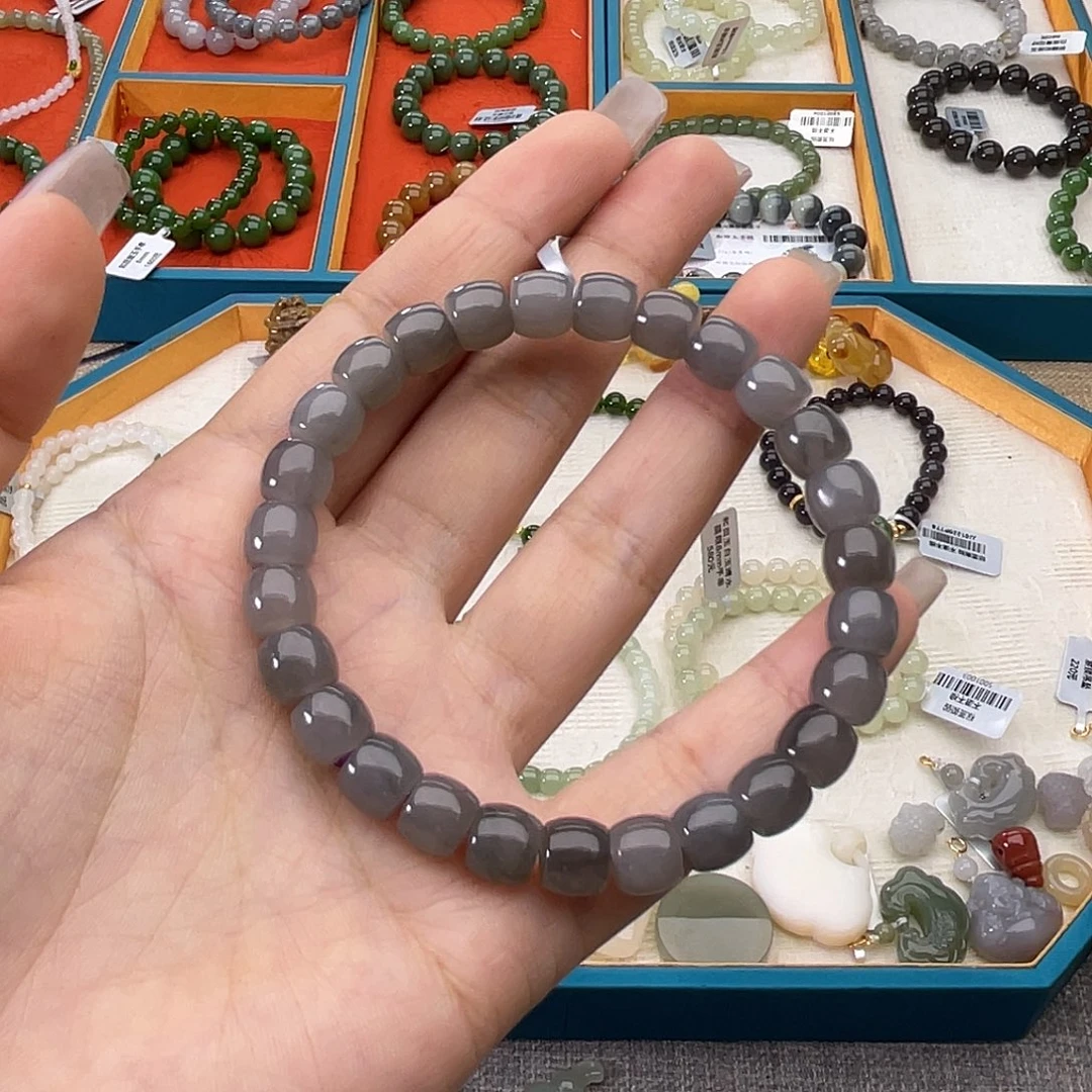 和田玉未镶嵌手链w51烟紫7*8