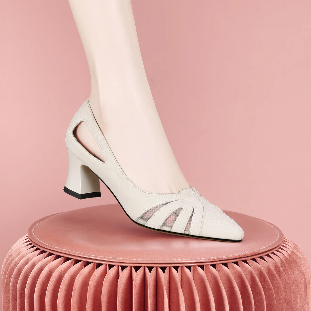 梵芮诗尖头网纱镂空舒适2025年新款夏季透气浅口通勤单鞋-J1343