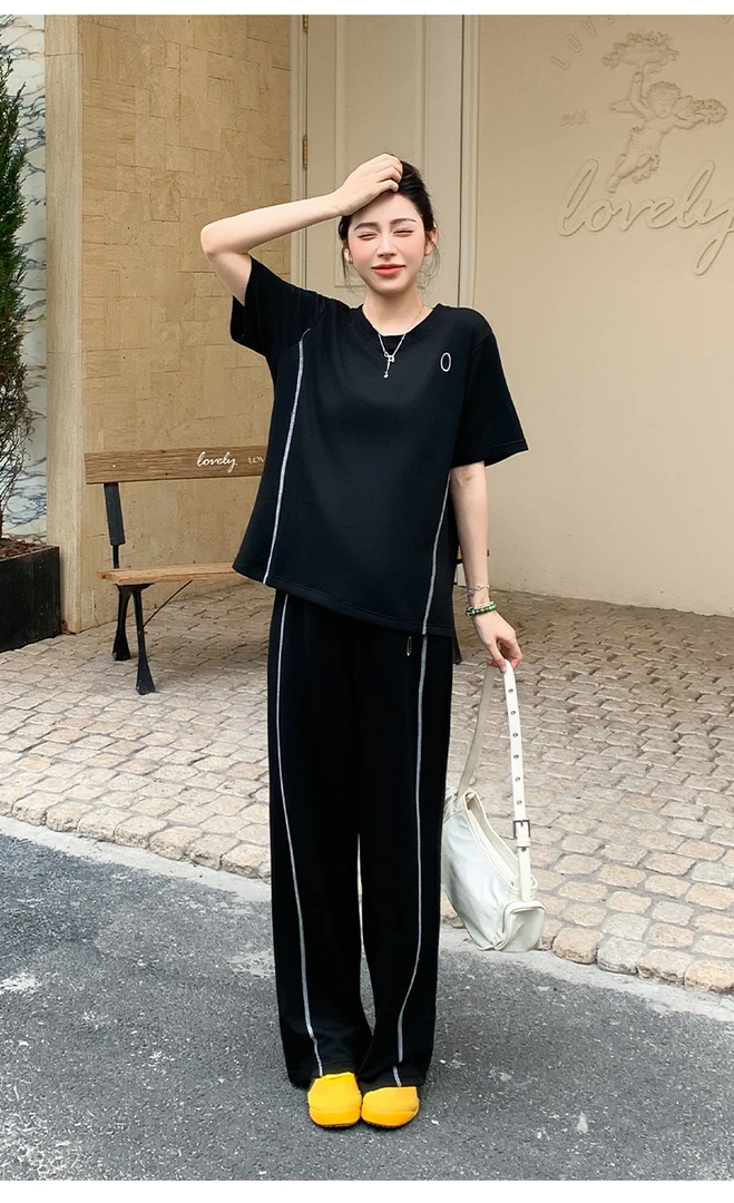 809夏款运动休闲简约通勤刺绣套装