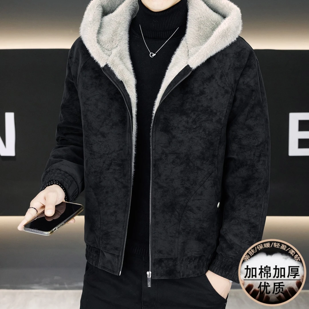 WEBUNSAPET维比萨玻皮毛一体男士外套冬装新款加绒加厚连帽夹克