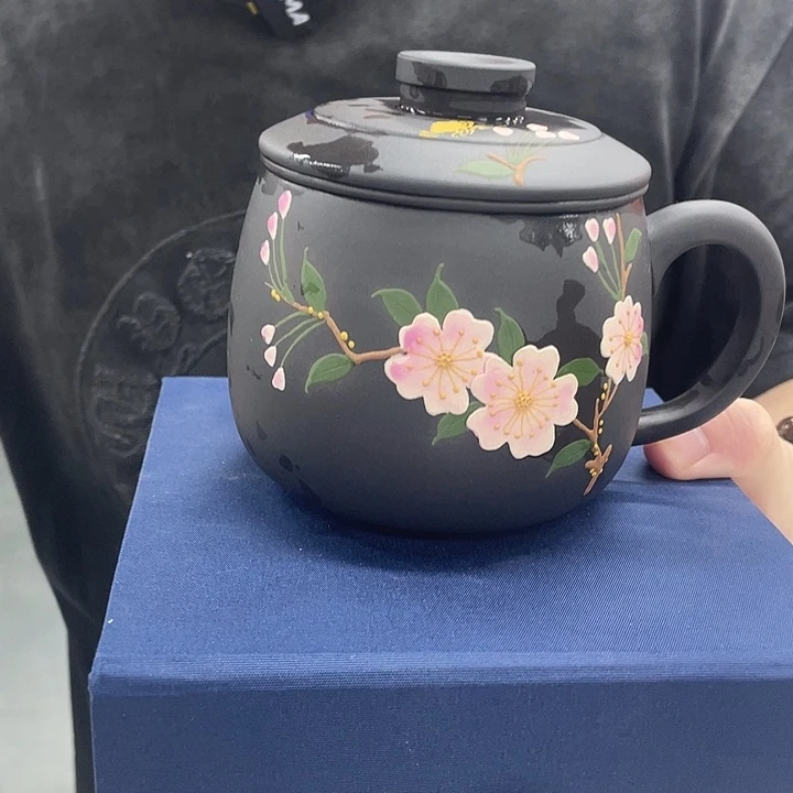 茶杯紫砂石黄幻彩桃花三件套