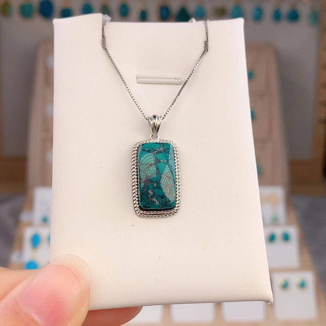 绿松石银S925镶嵌吊坠(不含链)