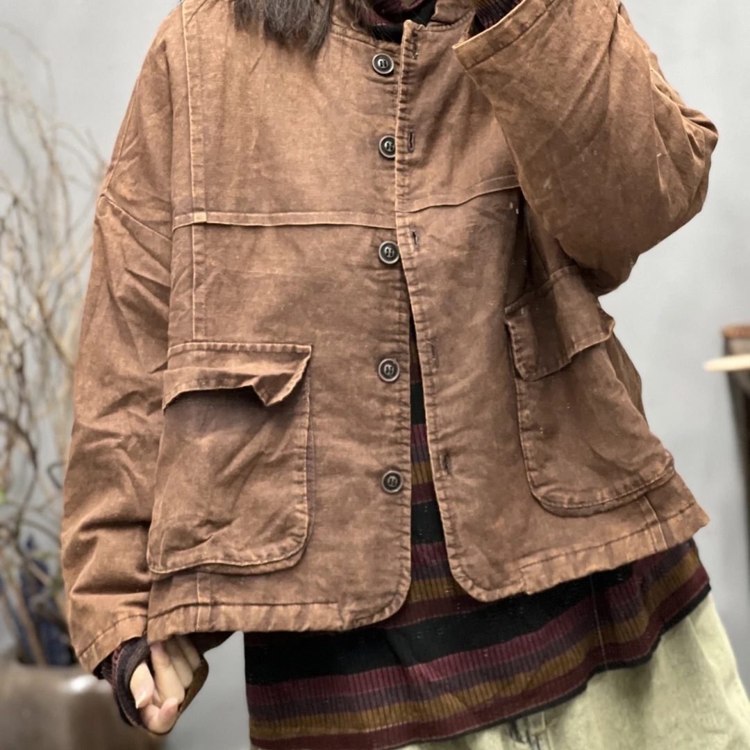BZY 冬季新品复古炒色文艺休闲百搭夹棉女士棉服外套 胸围136长56