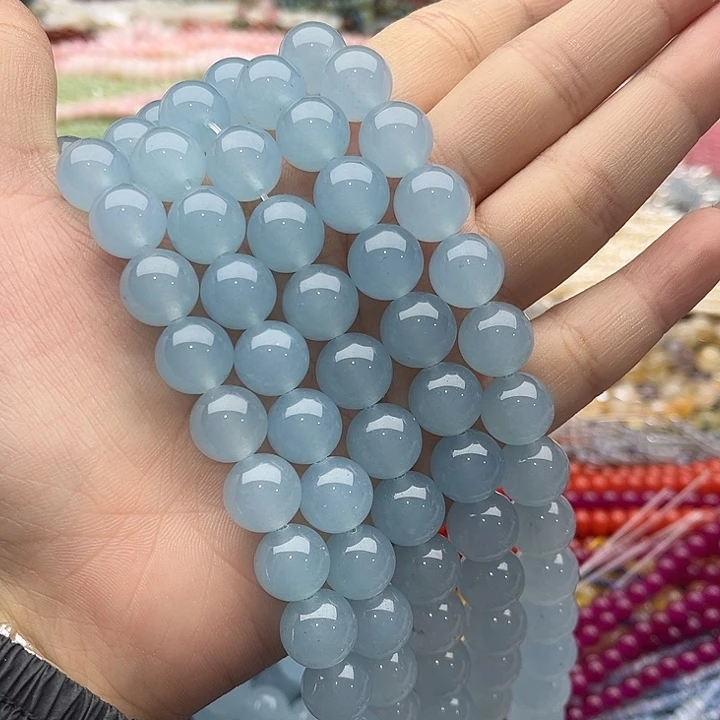 玛瑙/玉髓珠宝半成品未镶嵌一条12mm左右海蓝宝